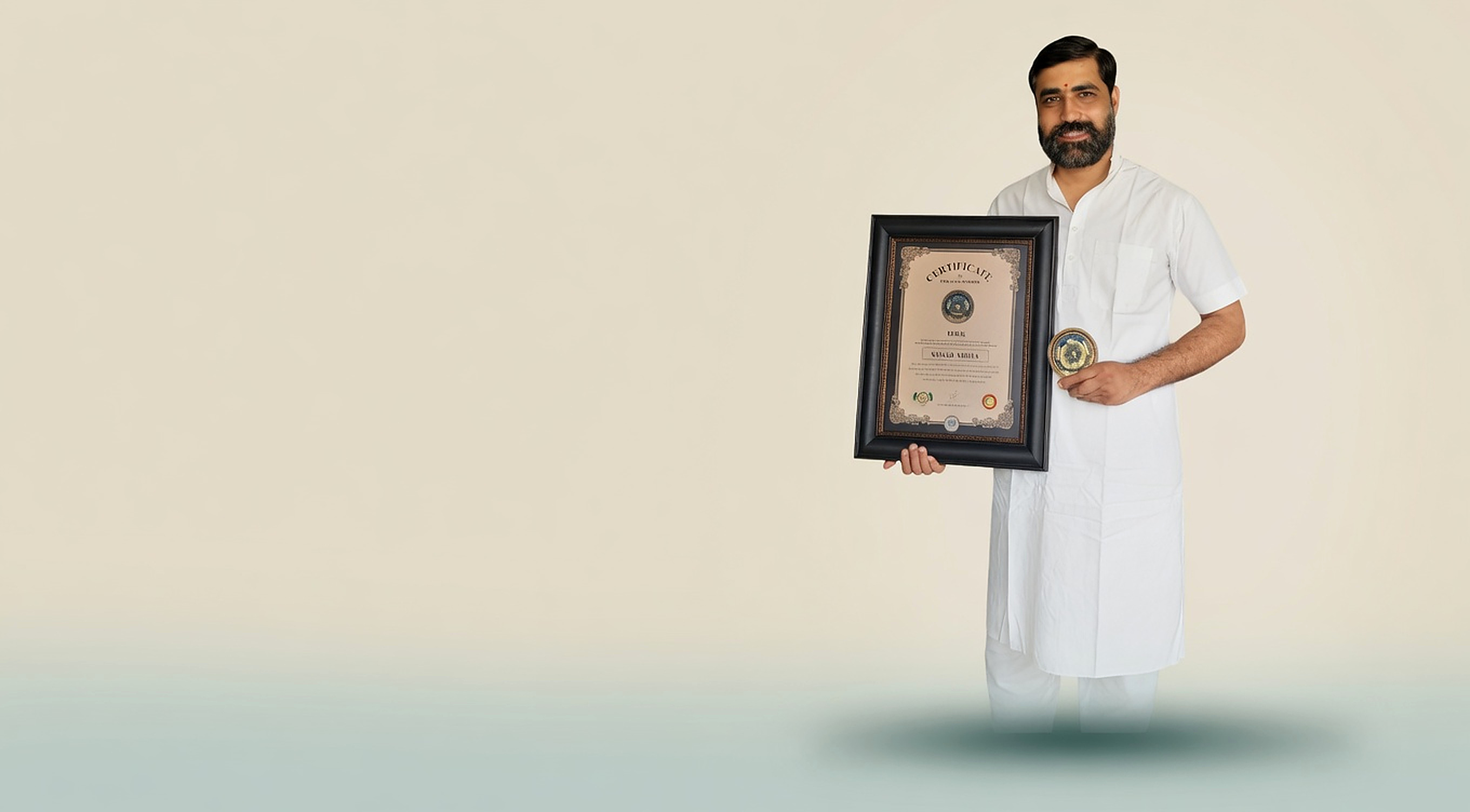 Sanjay Mehta with certificate and medal